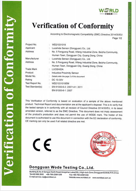 Chine Luo Shida Sensor (Dongguan) Co., Ltd. Certifications