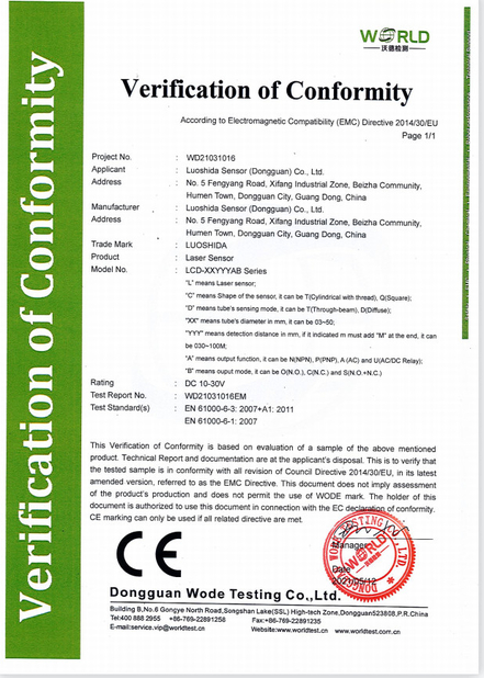 Chine Luo Shida Sensor (Dongguan) Co., Ltd. Certifications